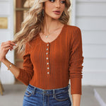 Nadorine Sweaters Ribbed Knit Long Sleeve Henley Shirts