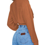 Zeagoo Women's V Neck Twist Hem Blouse Long Sleeve Crop Top Casual Button Shirts