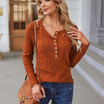 Nadorine Sweaters Ribbed Knit Long Sleeve Henley Shirts