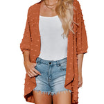 Women Swiss Dot Chiffon Cardigan Lightweight Beach Cover Up 3/4 Sleeve Cardigan - Nadorine (Us Only)