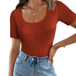 Nadorine Short Sleeve Square Neck Slim Fitted Tops