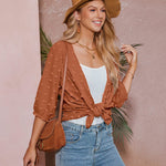 Women Swiss Dot Chiffon Cardigan Lightweight Beach Cover Up 3/4 Sleeve Cardigan - Nadorine (Us Only)