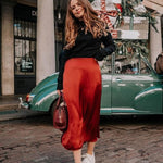 Satin Zipper Elegant Work Skirts - Nadorine (US Only)