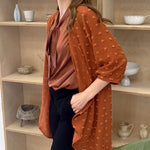 Women Swiss Dot Chiffon Cardigan Lightweight Beach Cover Up 3/4 Sleeve Cardigan - Nadorine (Us Only)