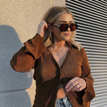 Women's Deep V Neck Shirt Button Front Blouse Bell Long Sleeve Tops - Nadorine (Us Only)