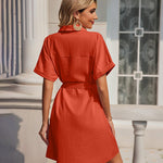 Women's Shirt Dress Button Down V Neck Blouse Short Roll-up Sleeve Tunic Tops with Pockets - Nadorine (Us Only)