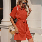 Women's Shirt Dress Button Down V Neck Blouse Short Roll-up Sleeve Tunic Tops with Pockets - Nadorine (Us Only)