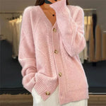 Aaliyah | Button Front V-Neck Cardigan with Diamond Knit Detail, Everyday Layer