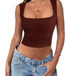 Nadorine Sleeveless Crop Top Square Neck Tank Top