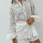 Elise Drummond | White Floral Embroidered Two-Piece Set For Women