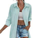 Nadorine 3/4 Sleeve Shirts Button Down Beach Cover Up