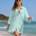 Nadorine 3/4 Sleeve Shirts Button Down Beach Cover Up