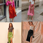 Women's Satin Midi Skirt High Waist Split Thigh Solid Zipper Skirt - Nadorine (Us Only)