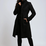 Trench winter coat with high collar