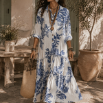 Dahlia™ | Bohemian Blue Floral Button-Down Tiered Maxi Dress