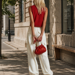 Casual & Stylish Red Vest And White Cargo Pants Cotton-Linen Set