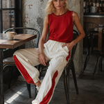 Casual & Stylish Red Vest And White Cargo Pants Cotton-Linen Set