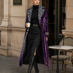 Vintage-style Leopard Print Lining Deep Plum-purple Velvet Coat