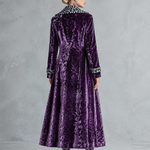 Vintage-style Leopard Print Lining Deep Plum-purple Velvet Coat