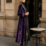 Vintage-style Leopard Print Lining Deep Plum-purple Velvet Coat