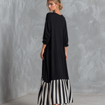 Casual Minimalist Black Cotton Patchwork-style Striped Oversized Maxi Dress