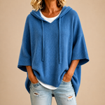 Ava | Knitted Poncho with Hood in Blue