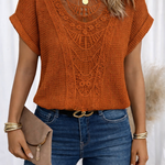 Ariana - Top with Round Neck and Lace Trim