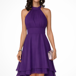 Amelia Stirling | Halter Neck Midi Dress in Black Chiffon For Women