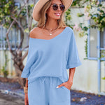 Women's 2 Piece Cotton Linen Tracksuit Short Sleeve Casual Shorts Set V Neck Beach Outfits - Nadorine (Us Only)