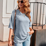 Nadorine Ribbed Knit Short Sleeve Casual Tunic Tops