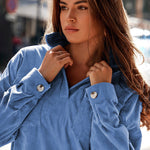Nadorine Women's Corduroy Tops for Women Lapel V Neck Shirts Long Sleeve Blouses Casual Sweatsuit with Pockets