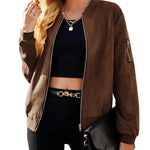 Faux Bomber Zip Up Lightweight Jacket Coat with Pockets - Nadorine (Us Only)