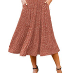 Women's Midi Skirts Elastic High Waist Skirt Polka Dot Casual Pleated Skirt with Pockets - Nadorine (Us Only)