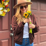 Faux Bomber Zip Up Lightweight Jacket Coat with Pockets - Nadorine (Us Only)