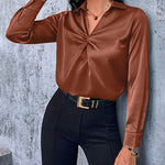 Satin V Neck Twist Front Silk Shirts - Nadorine (Us Only)