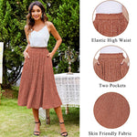Women's Midi Skirts Elastic High Waist Skirt Polka Dot Casual Pleated Skirt with Pockets - Nadorine (Us Only)