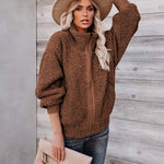 Fuzzy Fleece Jackets Oversized Open Front Coat Zipper Outwear(TTShop02) - Nadorine (Us Only)