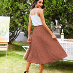 Women's Midi Skirts Elastic High Waist Skirt Polka Dot Casual Pleated Skirt with Pockets - Nadorine (Us Only)