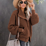 Fuzzy Fleece Jackets Oversized Open Front Coat Zipper Outwear(TTShop02) - Nadorine (Us Only)