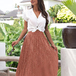Women's Midi Skirts Elastic High Waist Skirt Polka Dot Casual Pleated Skirt with Pockets - Nadorine (Us Only)