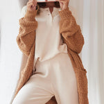 Nadorine Women's 2023 Fall Winter Popcorn Cardigan Open Front Batwing Sleeve Oversized Chunky Knit Sweater with Pockets
