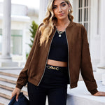 Faux Bomber Zip Up Lightweight Jacket Coat with Pockets - Nadorine (Us Only)