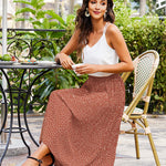 Women's Midi Skirts Elastic High Waist Skirt Polka Dot Casual Pleated Skirt with Pockets - Nadorine (Us Only)