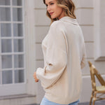 Nadorine Women V Neck Sweater Lantern Sleeve Drop Shoulder Oversized Henley Knit Pullover Tops S-XXL
