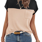Nadorine Sleeveless Cape Sleeve Knit Ribbed Tank Tops