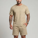 KZZ Men's Solid-Color Polo Shirt and Drawstring Shorts Set