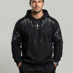 KZZ Men's Casual Loose-Fit Embroidered Thorns Hooded