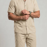 KZZ Men's Solid-Color Linen Shirt and Shorts Set