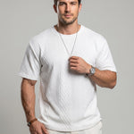KZZ Men's Spring/Summer Solid-Color Short-Sleeve T-Shirt with Textured Fabric