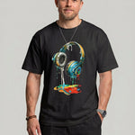 KZZ Men's Classic Premium Cotton Crew-Neck T-Shirt with Tropical Print